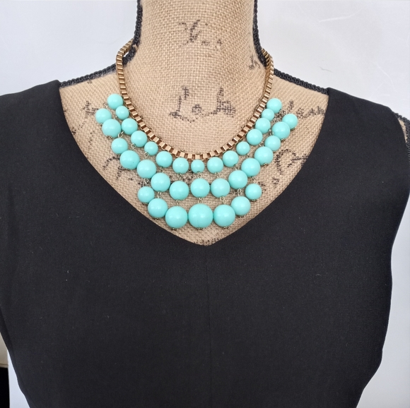 Blue Chunky Beaded Necklace with Gold Box Chain - Picture 2 of 9